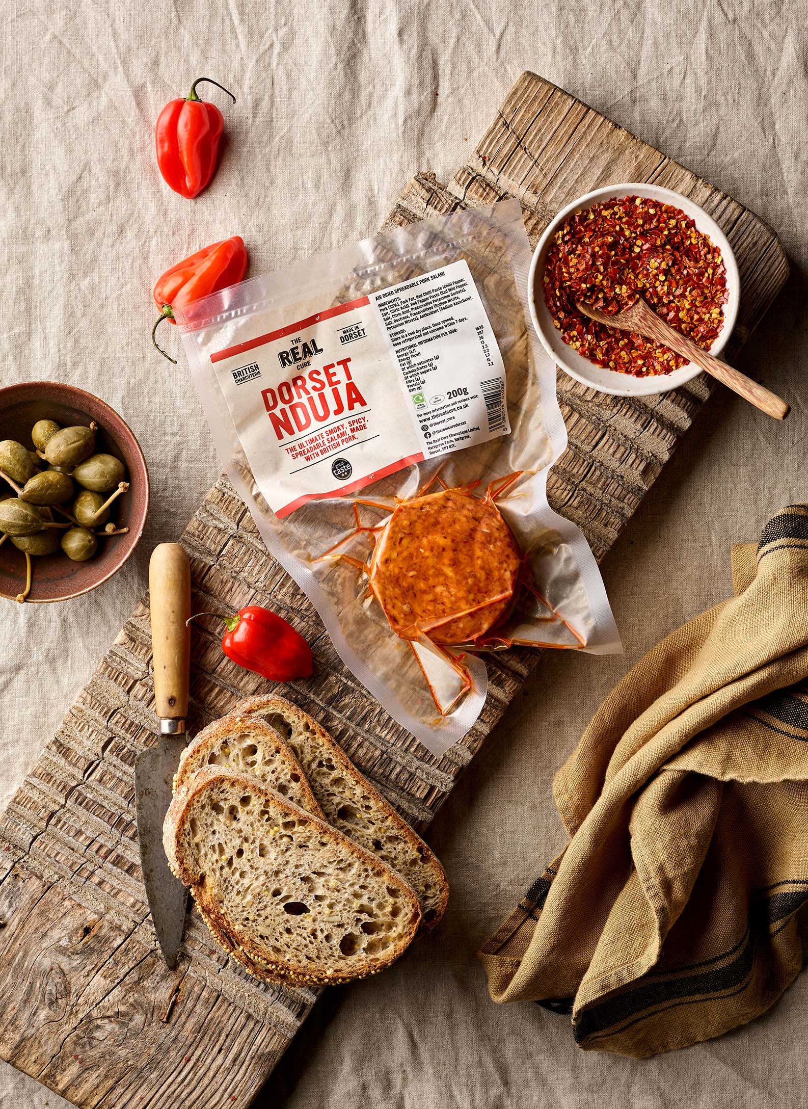 The Real Cure Dorset Nduja 200g with bread
